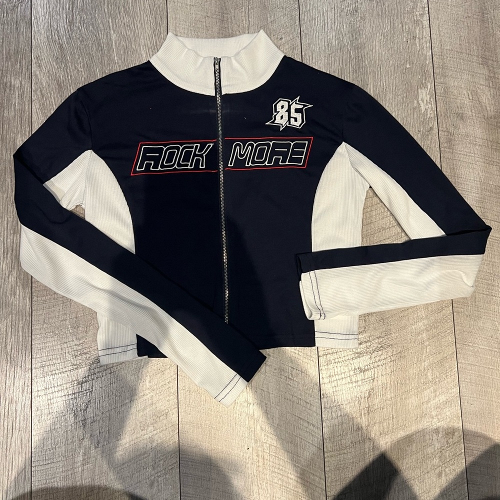 SHEIN Navy and White Zip-Up Jacket